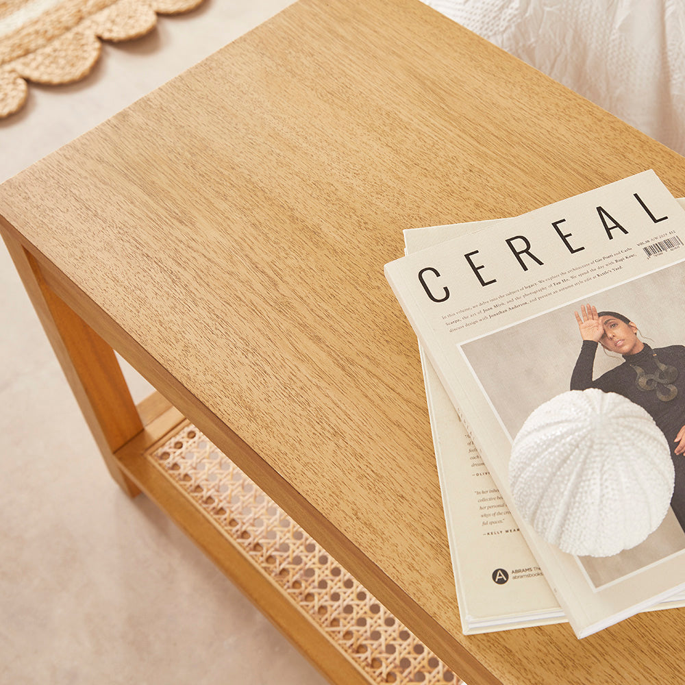 Bali Rattan Bench with Storage Shelf | Minimal Assembly
