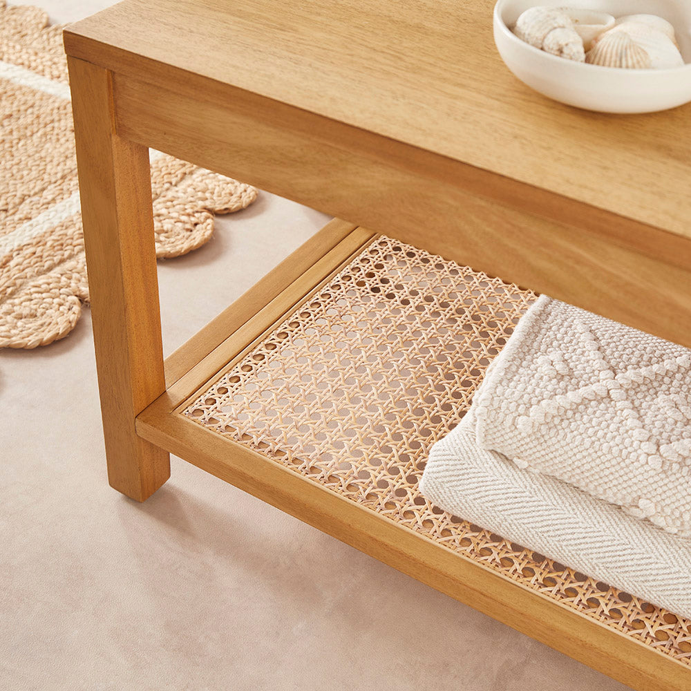 Bali Rattan Bench with Storage Shelf | Minimal Assembly