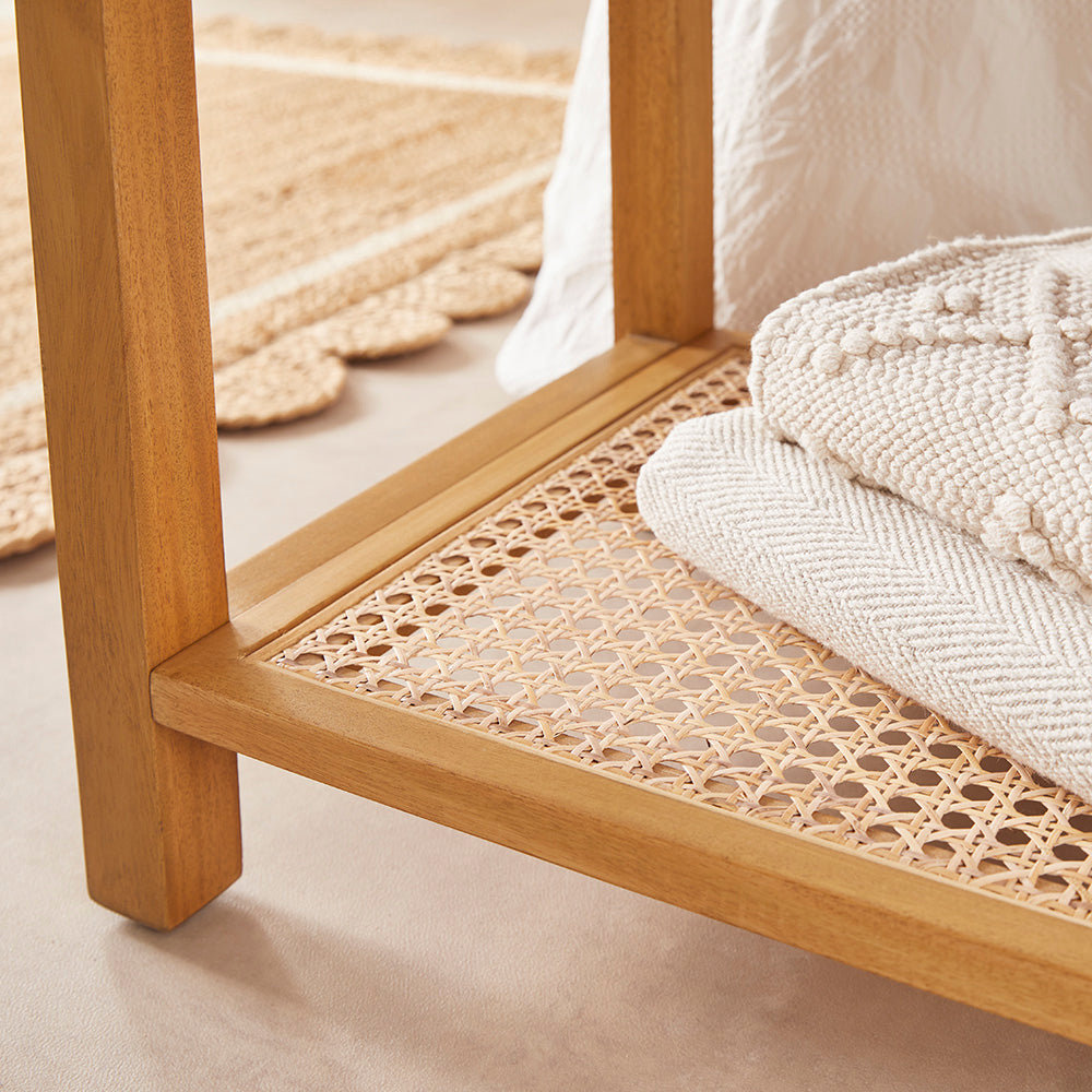 Bali Rattan Bench with Storage Shelf | Minimal Assembly