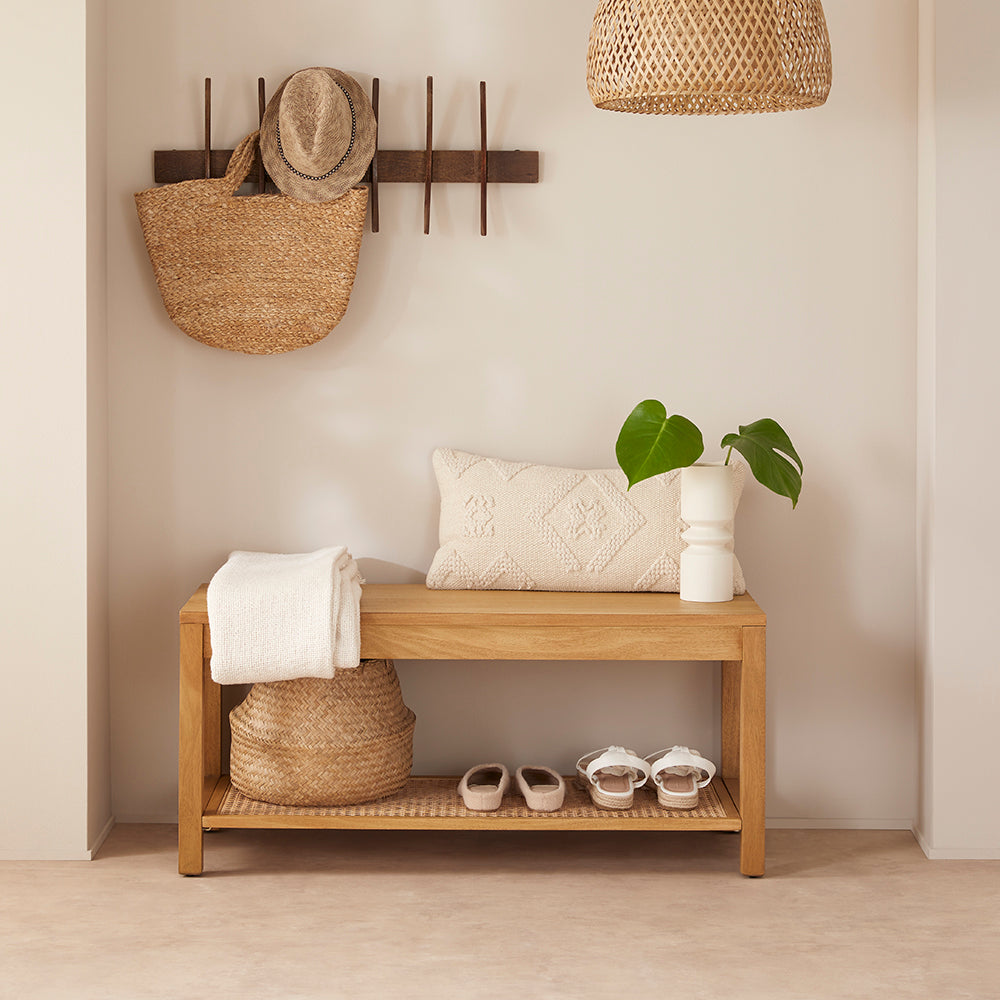 Bali Rattan Bench with Storage Shelf | Minimal Assembly