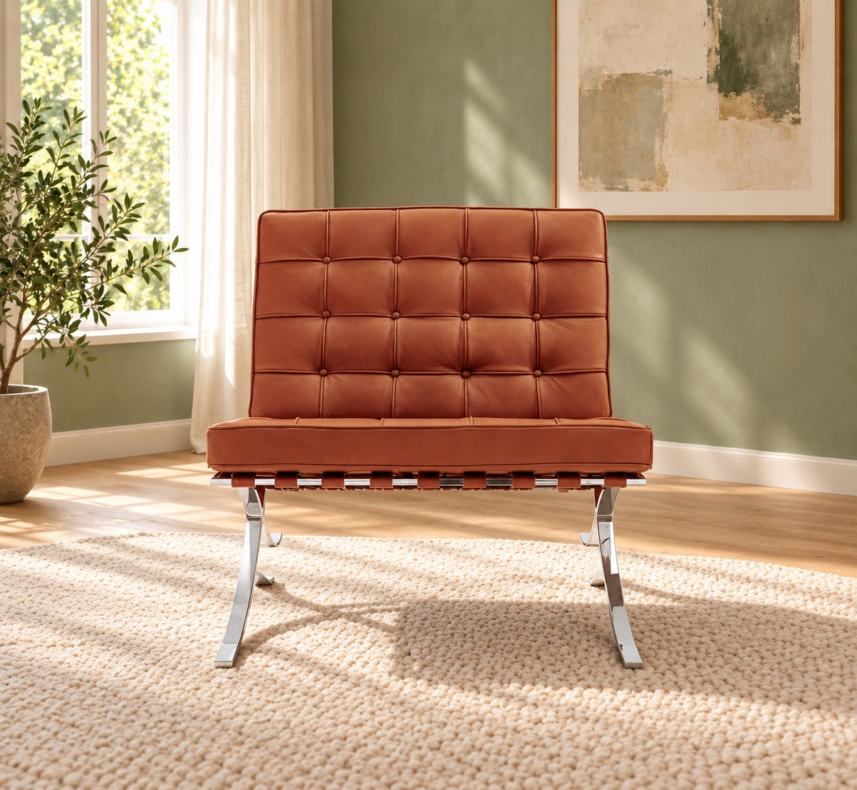 Iconic Barcelona Designer Chair | Genuine Leather Lounge Chair