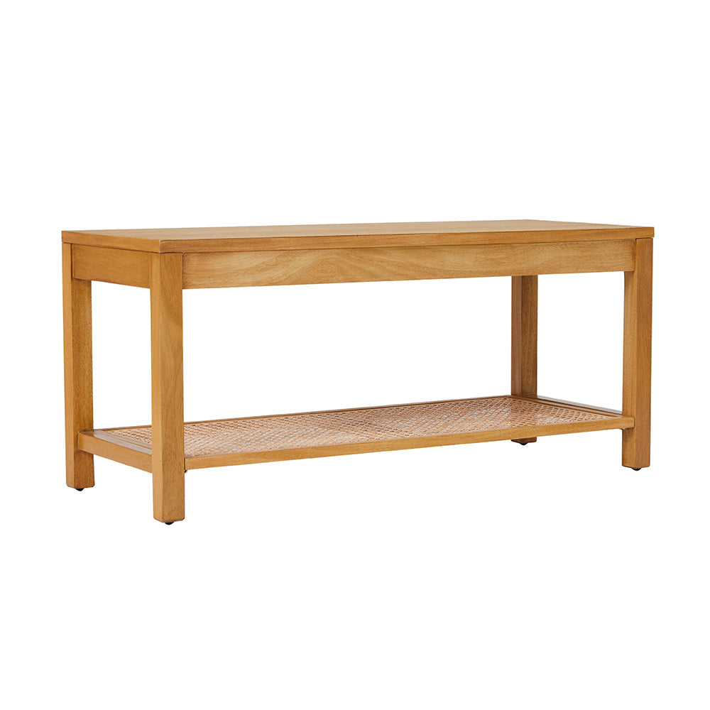 Bali Rattan Bench with Storage Shelf | Minimal Assembly