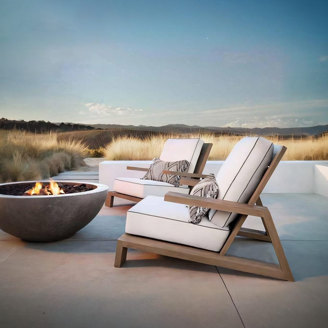 Chandler Oak Lounge Chair and Ottoman — White Outdoor Garden Armchair