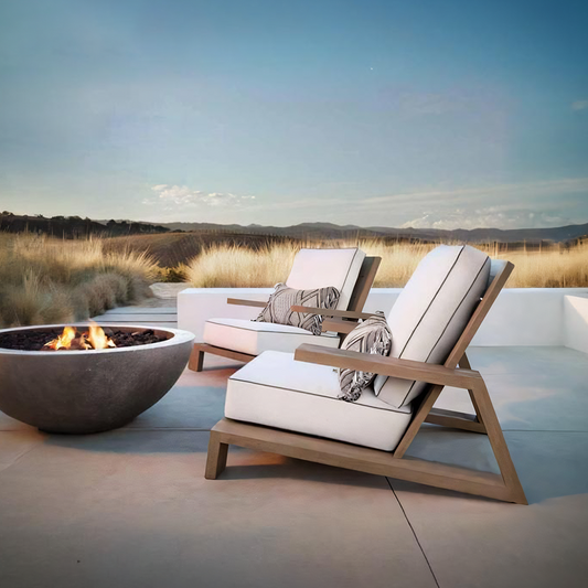 Chandler Oak Lounge Chair and Ottoman — White Outdoor Garden Armchair