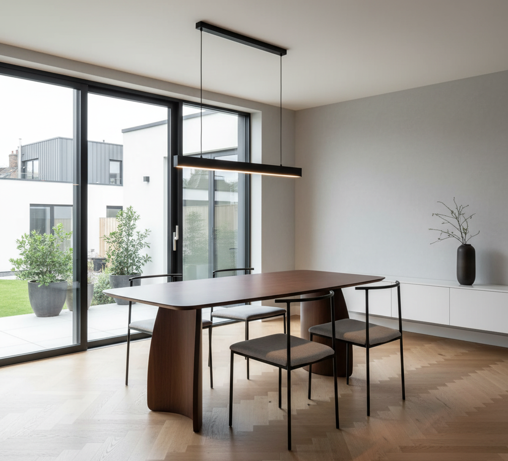 Contemporary Dining Table | Curved Legs | Walnut Wood Finish