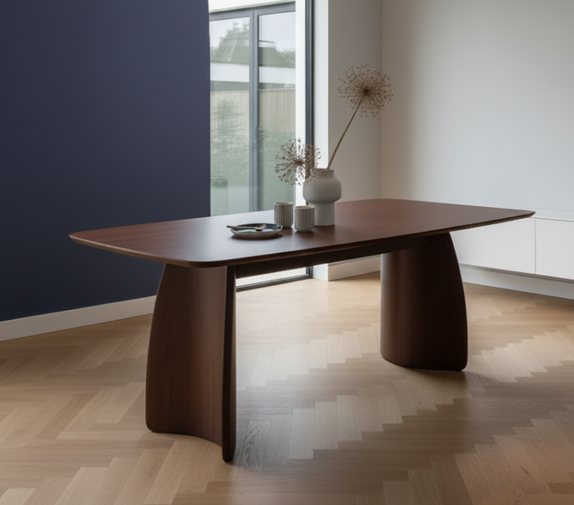 Contemporary Dining Table | Curved Legs | Walnut Wood Finish