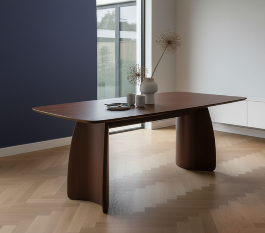 Contemporary Dining Table | Curved Legs | Walnut Wood Finish
