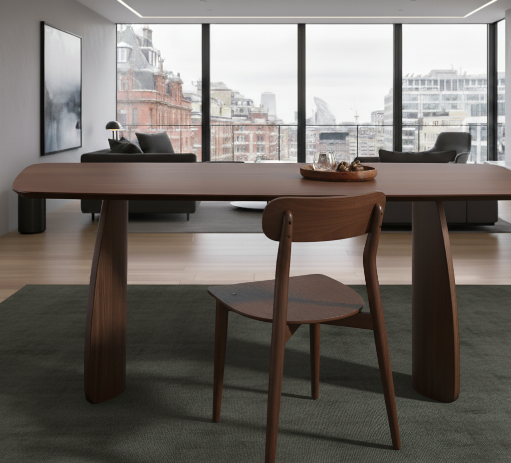 Contemporary Dining Table | Curved Legs | Walnut Wood Finish