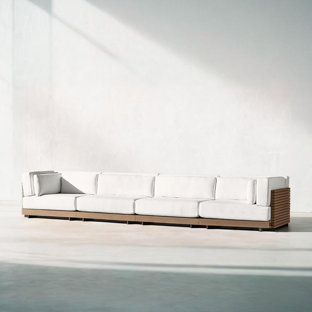Modern white sofa with wooden frame on a white background  | Extraordinary Emporium UK