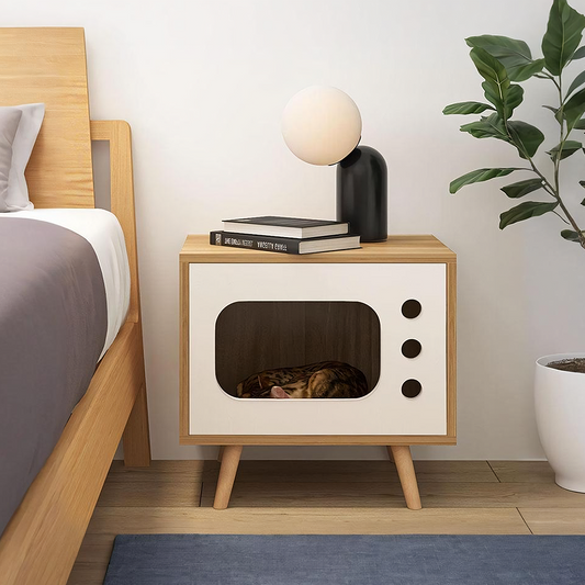 Durame Bedside Table with Pet House in White Ash Wood