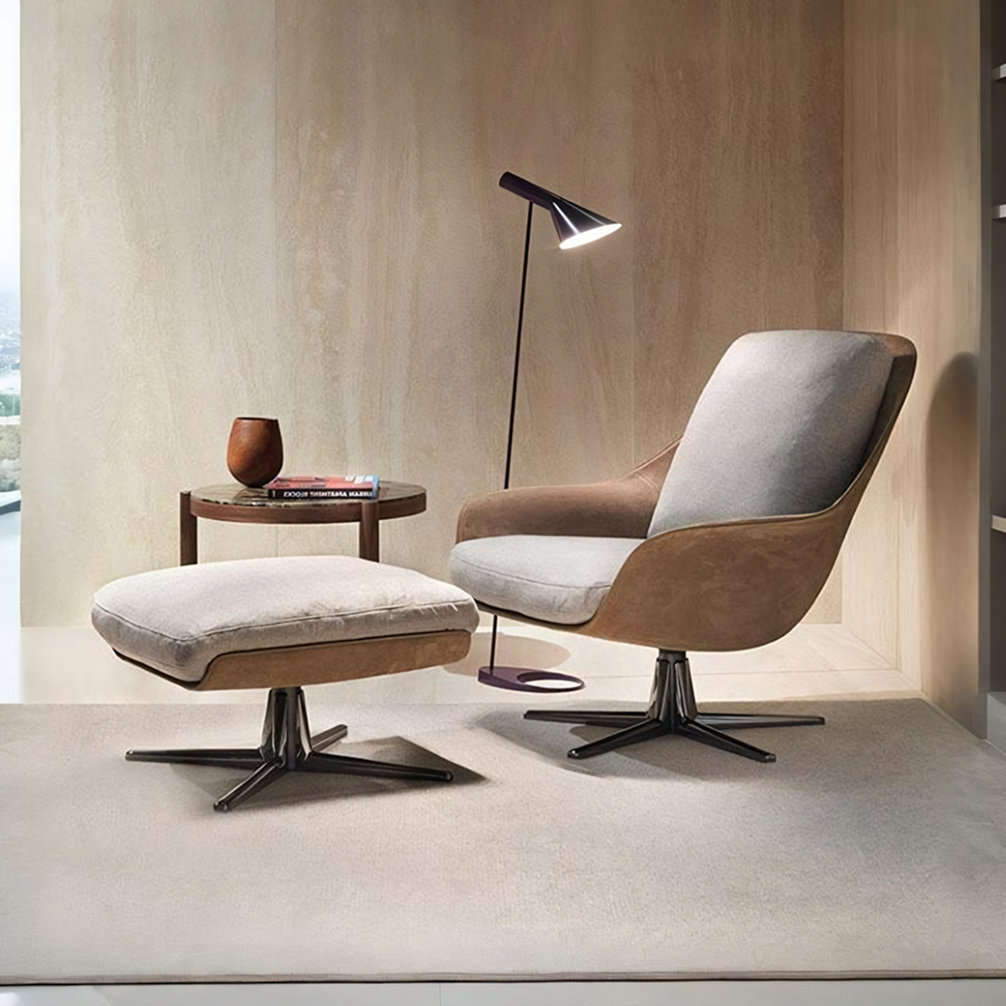 Herton Velvet Swivel Lounge Chair and Ottoman