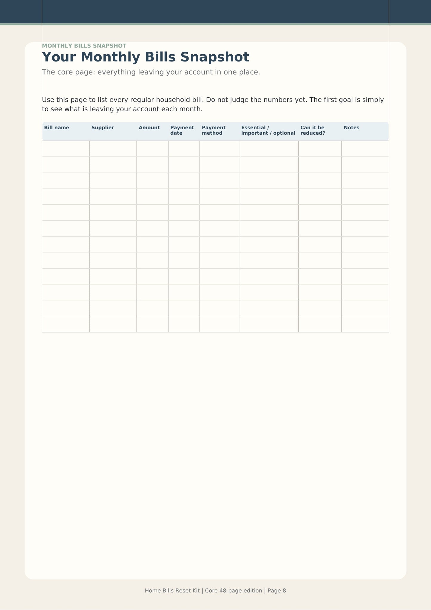 Home Bills Reset Kit | Household Bill Planner & Budget Workbook Digital