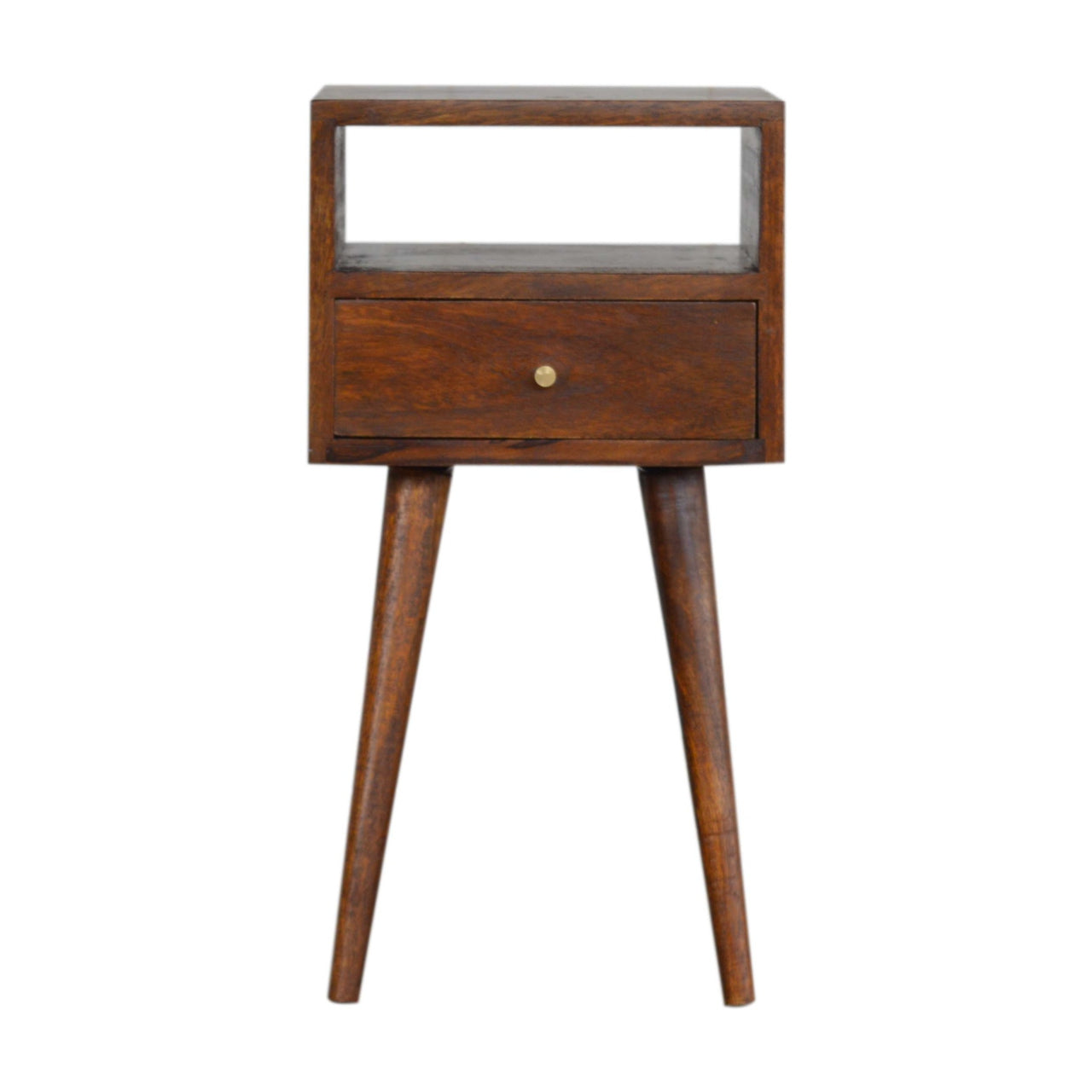Small Space Mini Table + Drawer Chestnut Finish Nordic Design Solid Sustainable Wood Extraordinary Emporium