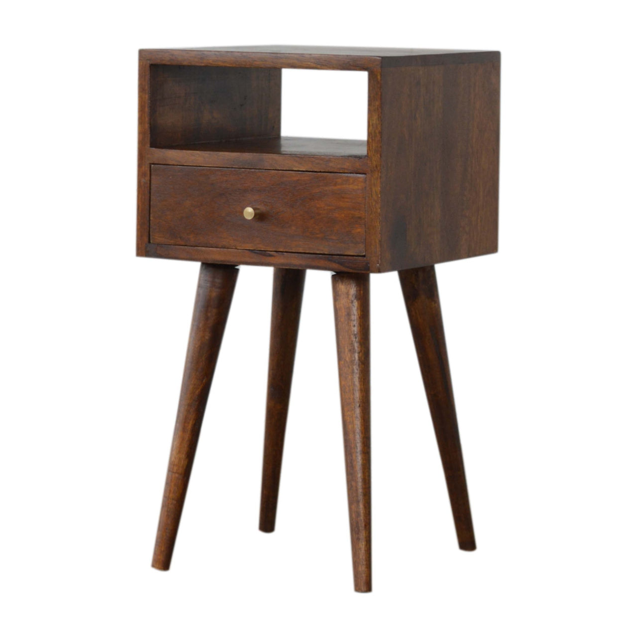 Small Space Mini Table + Drawer Chestnut Finish Nordic Design Solid Sustainable Wood Extraordinary Emporium