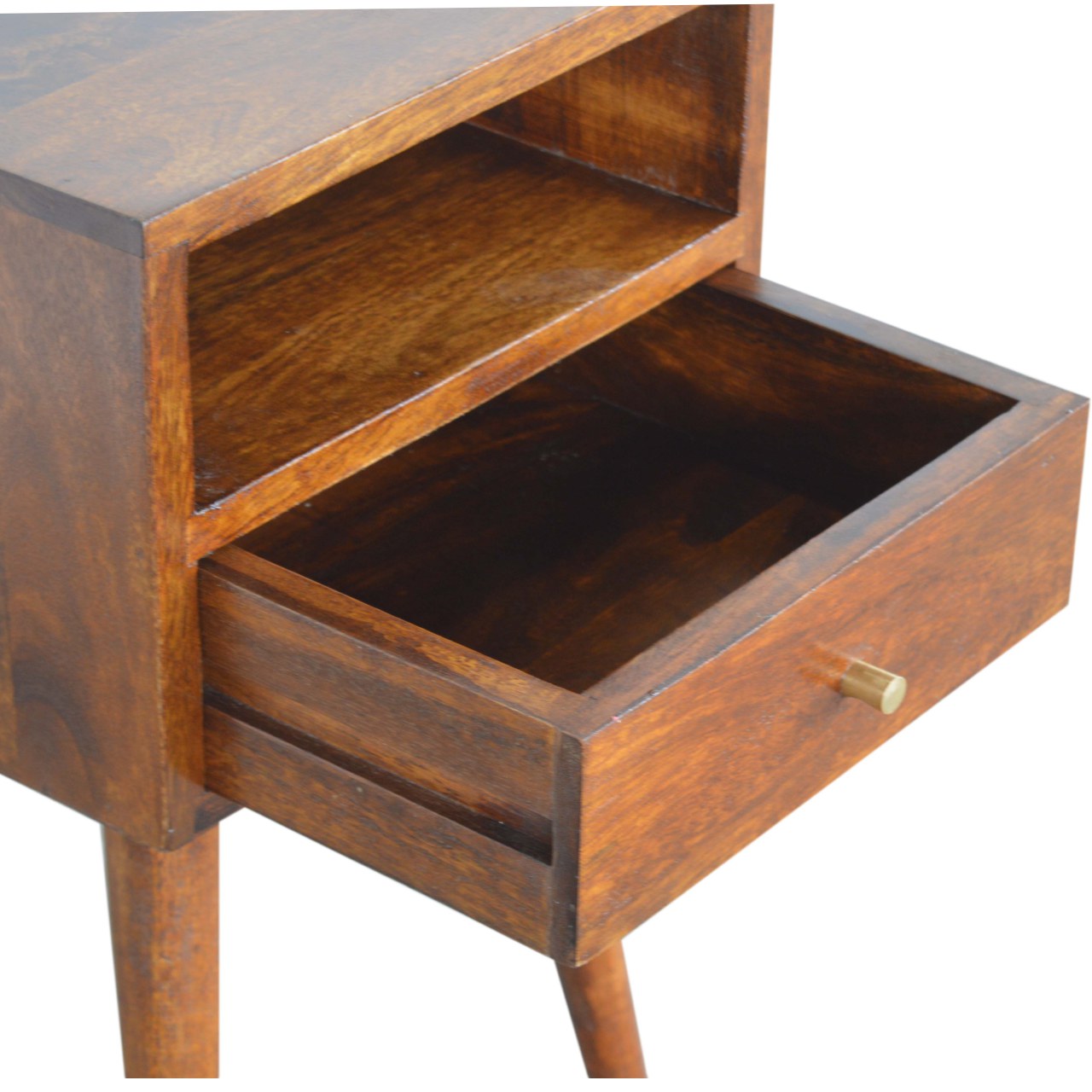 Small Space Mini Table + Drawer Chestnut Finish Nordic Design Solid Sustainable Wood Extraordinary Emporium