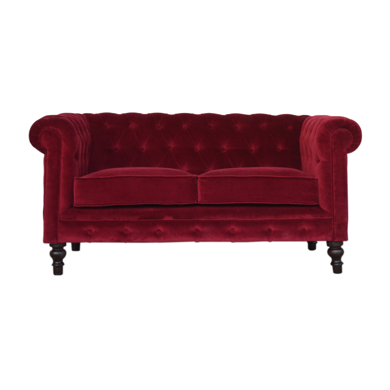 Wine Red Velvet Chesterfield Sofa Made to Order | 2 Seater Cotton Velvet Sofa
