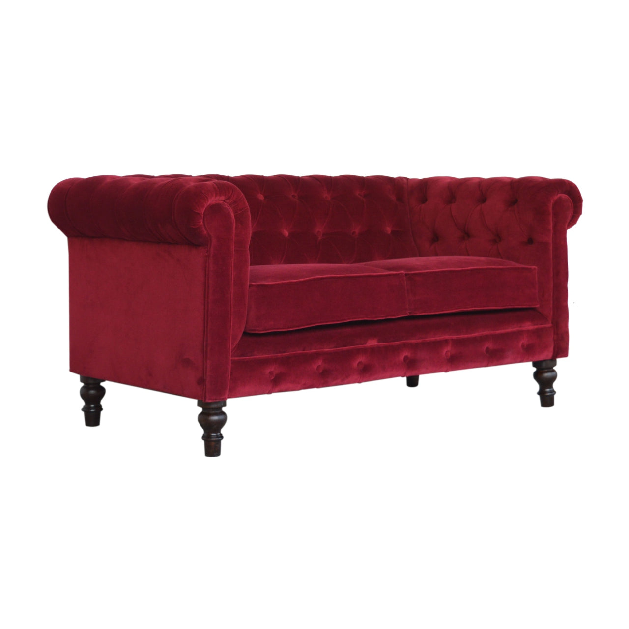Wine Red Velvet Chesterfield Sofa Made to Order | 2 Seater Cotton Velvet Sofa
