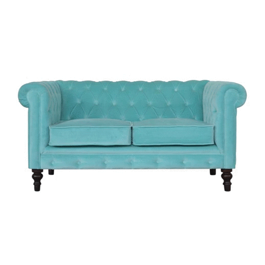 Chesterfield Sofa Loveseat | Aqua Gree Velvet | Made to Order
