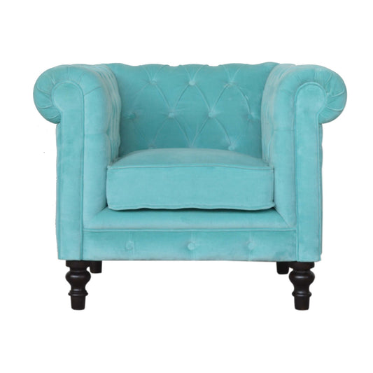 Chesterfield Armchair | Aqua Velvet | Hand Finished