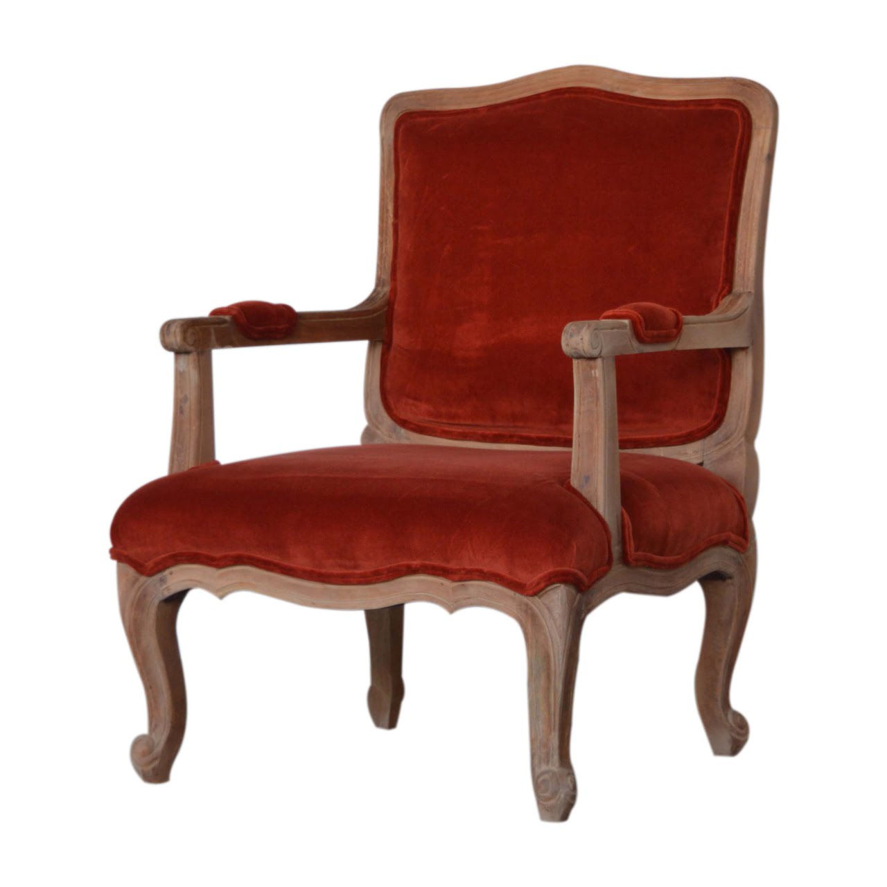 French Style Chair | Brick Red Velvet