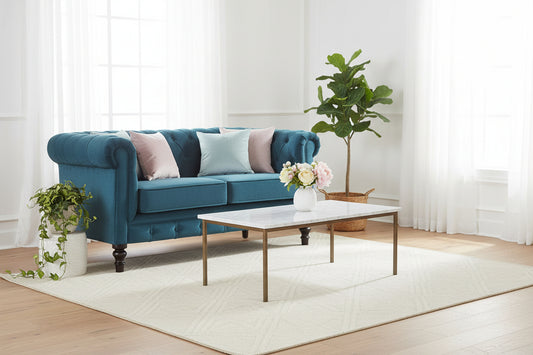 Teal Velvet Chesterfield Sofa Made to Order | 2 Seater Cotton Velvet Sofa