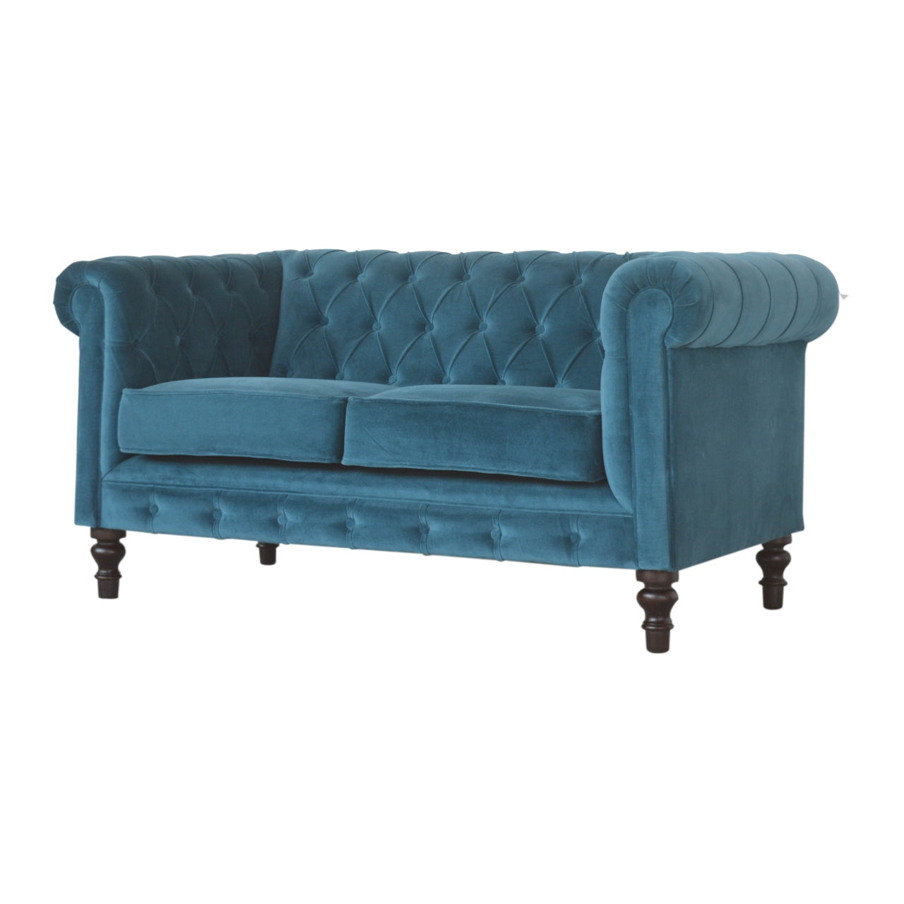 Teal Velvet Chesterfield Sofa Made to Order | 2 Seater Cotton Velvet Sofa