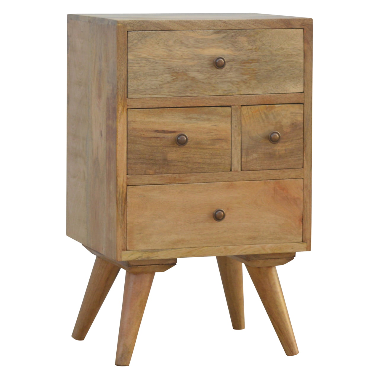 Bedside Cabinet Unusual Drawers Sustainable Solid Wood Nordic Oak-ish Finish