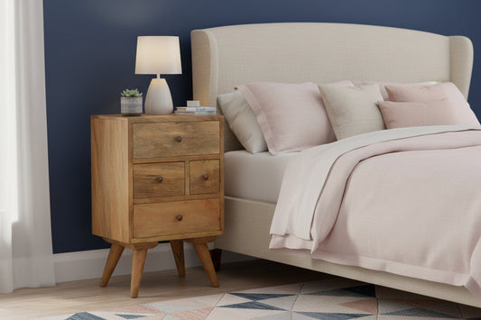 Bedside Cabinet Unusual Drawers | Sustainable Solid Mango Wood Oak-ish Finish