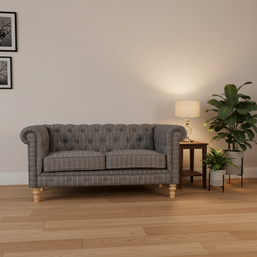 Pewter Tweed Chesterfield Sofa Made to Order | 2 Seater Country Style Sofa