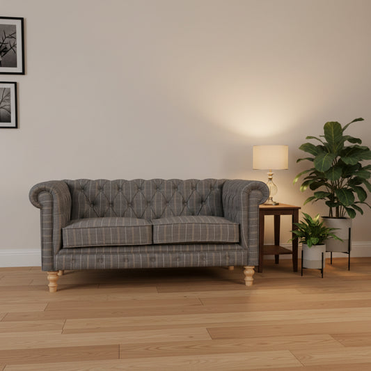 Pewter Tweed Chesterfield Sofa Made to Order | 2 Seater Country Style Sofa