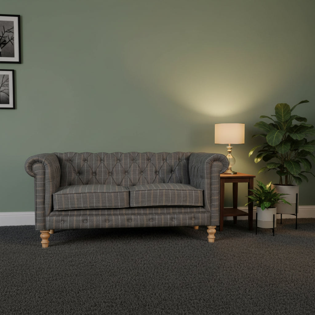 Pewter Tweed Chesterfield Sofa Made to Order | 2 Seater Country Style Sofa