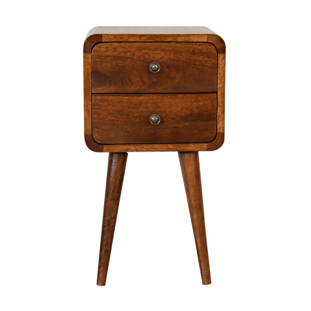 Mini Curved Bedside Table Chestnut Finish Solid Mango Wood Recession Collection