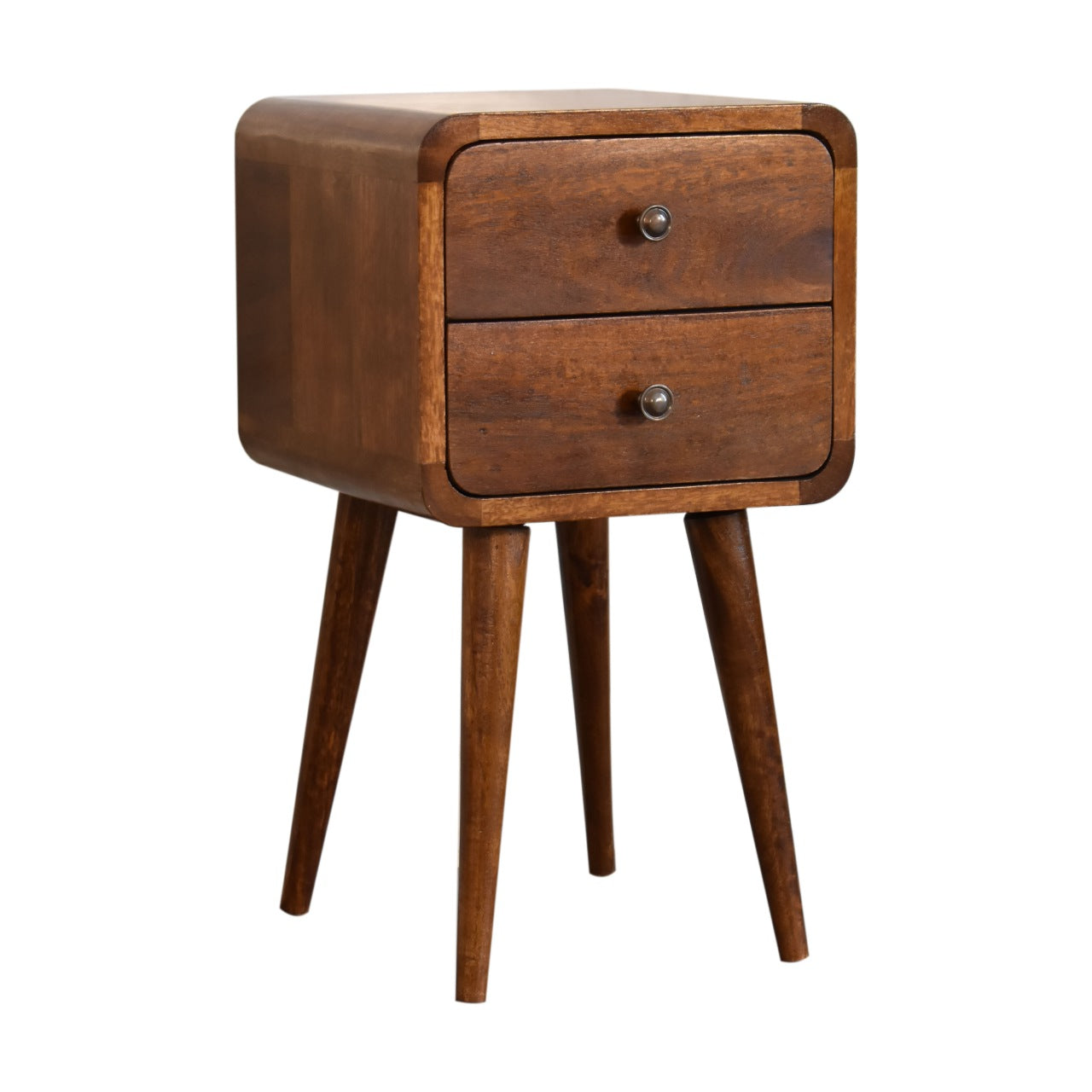 Mini Curved Bedside Table Chestnut Finish Solid Mango Wood Recession Collection