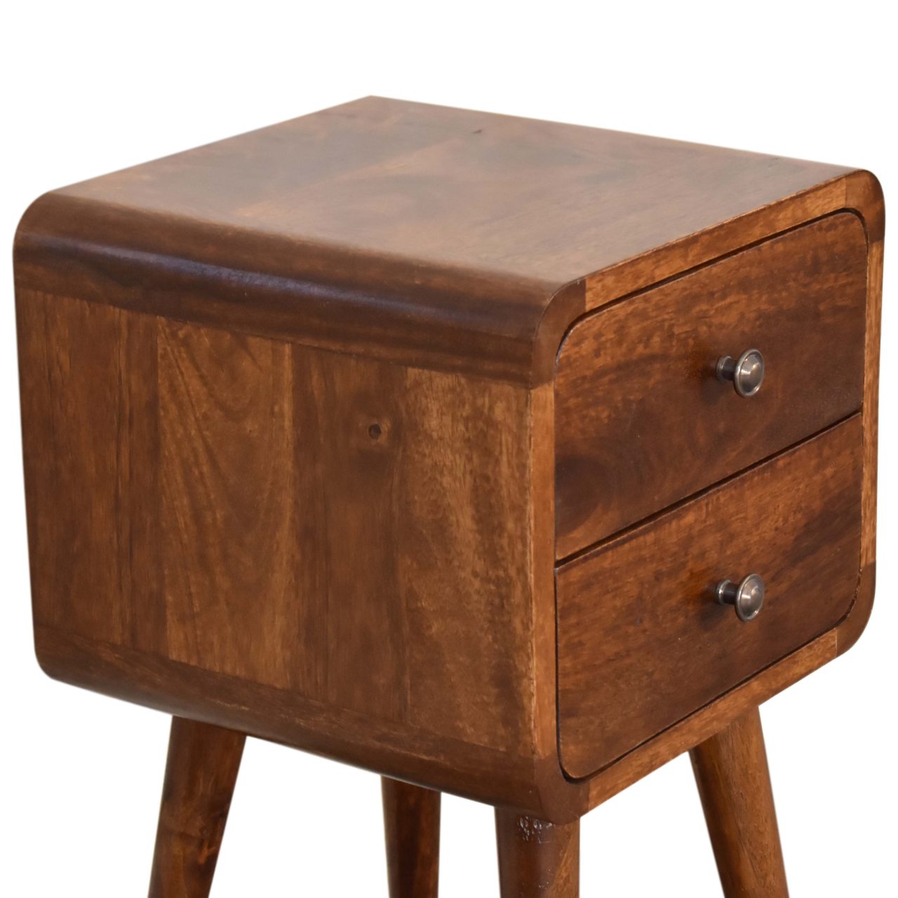 Mini Curved Bedside Table Chestnut Finish Solid Mango Wood Recession Collection