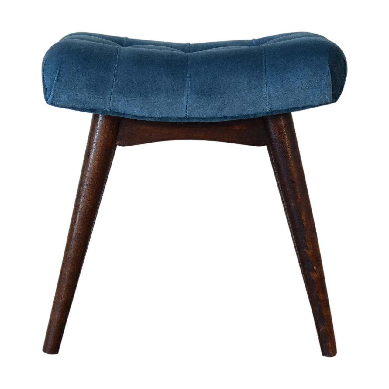 Footstool Mini Teal Velvet Curved Bench Mango Wood Handcrafted Made to Order