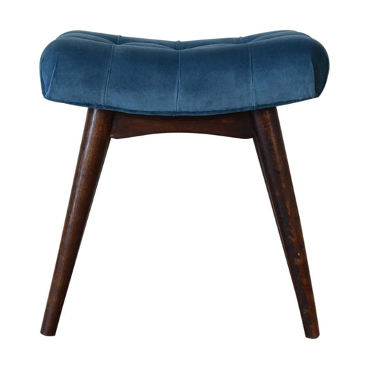 Footstool Mini Teal Velvet Curved Bench Mango Wood Handcrafted Made to Order