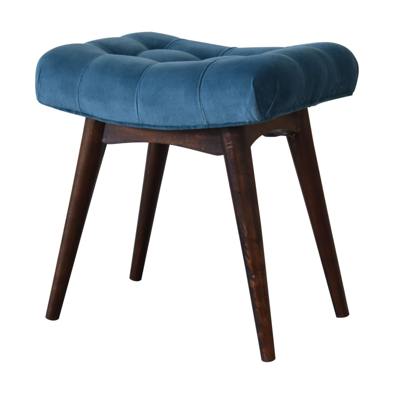 Footstool Mini Teal Velvet Curved Bench Mango Wood Handcrafted Made to Order