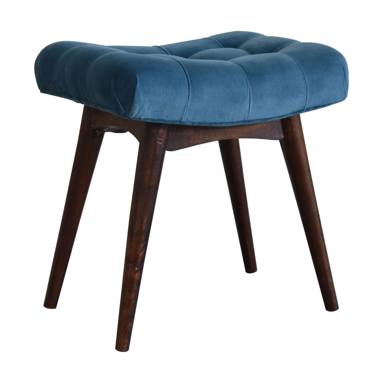 Footstool Mini Teal Velvet Curved Bench Mango Wood Handcrafted Made to Order