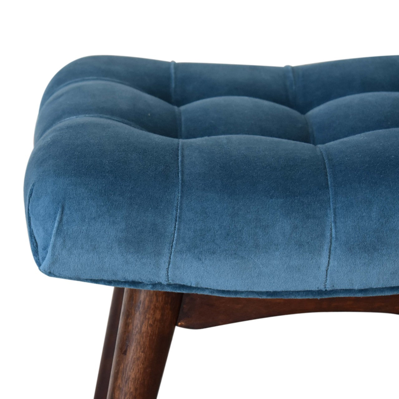 Footstool Mini Teal Velvet Curved Bench Mango Wood Handcrafted Made to Order