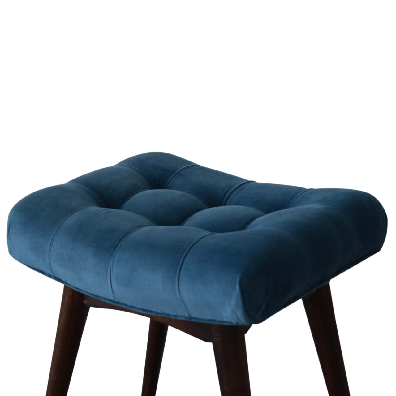 Footstool Mini Teal Velvet Curved Bench Mango Wood Handcrafted Made to Order