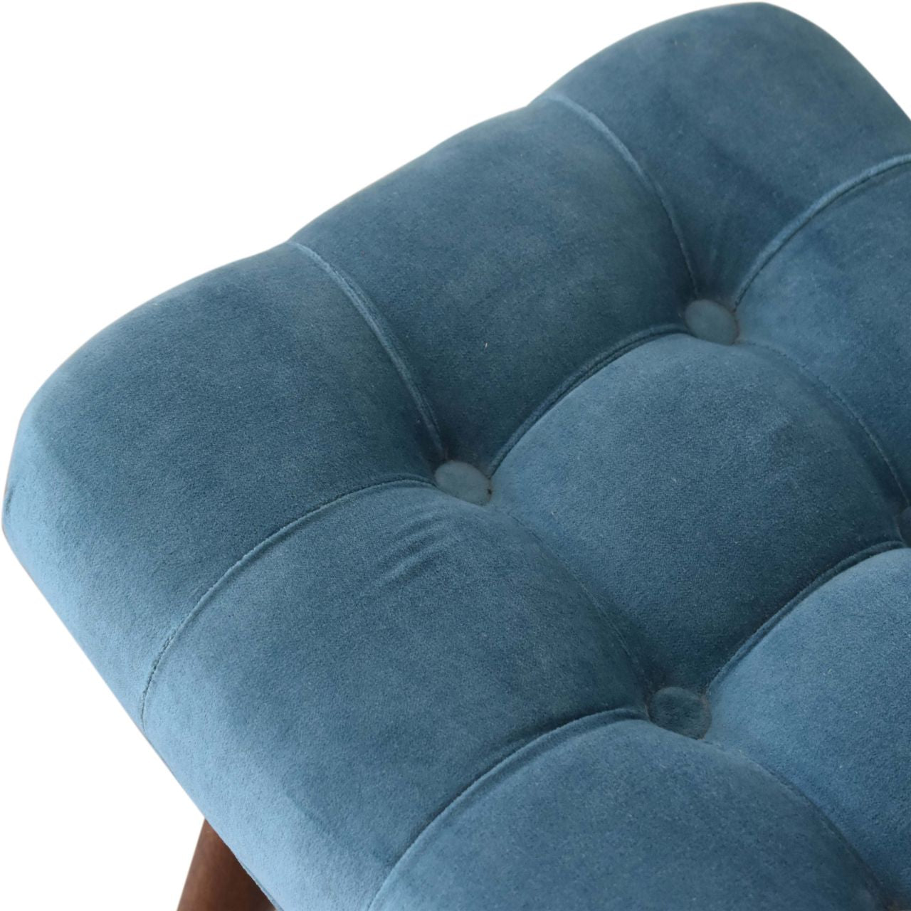 Footstool Mini Teal Velvet Curved Bench Mango Wood Handcrafted Made to Order