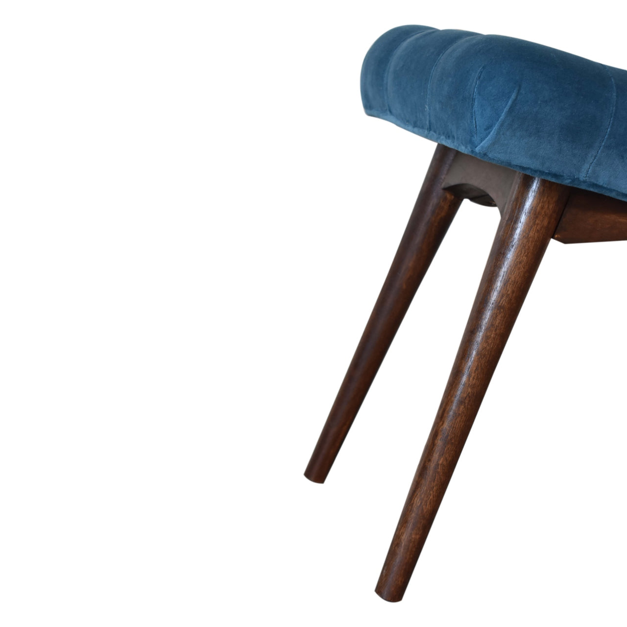 Footstool Mini Teal Velvet Curved Bench Mango Wood Handcrafted Made to Order
