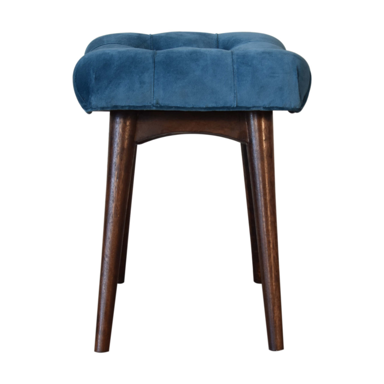 Footstool Mini Teal Velvet Curved Bench Mango Wood Handcrafted Made to Order