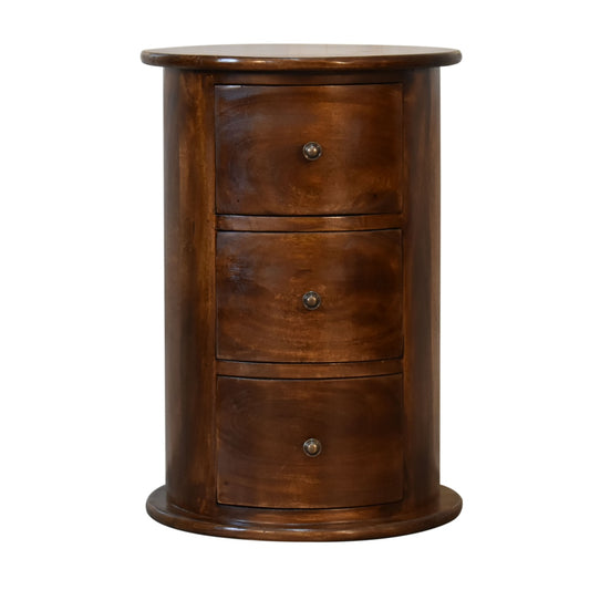 Drum End Table 3 Drawer Handcrafted Sustainable Wood Artisan