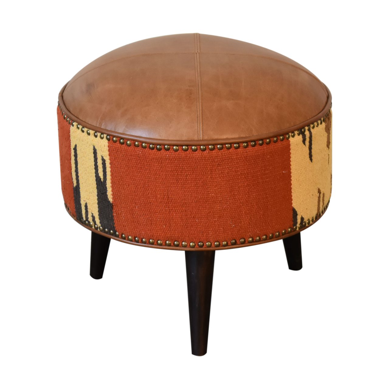 Durrie & Leather Mixed Footstool Walnut Finish Made to Order