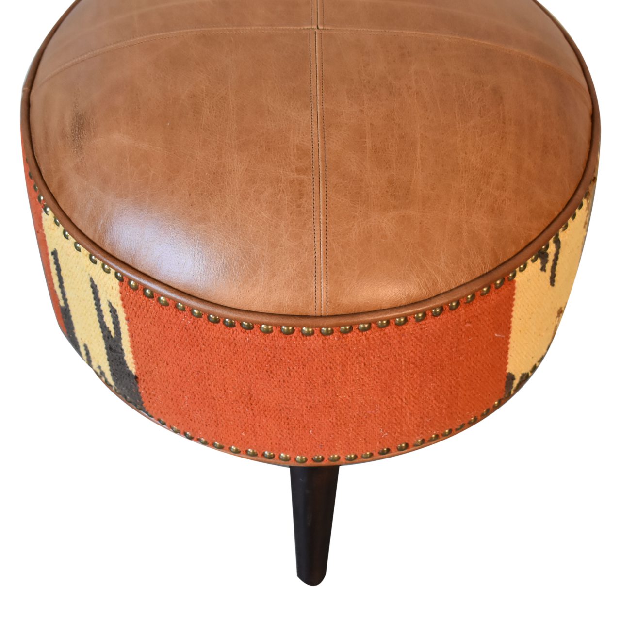 Durrie & Leather Mixed Footstool Walnut Finish Made to Order