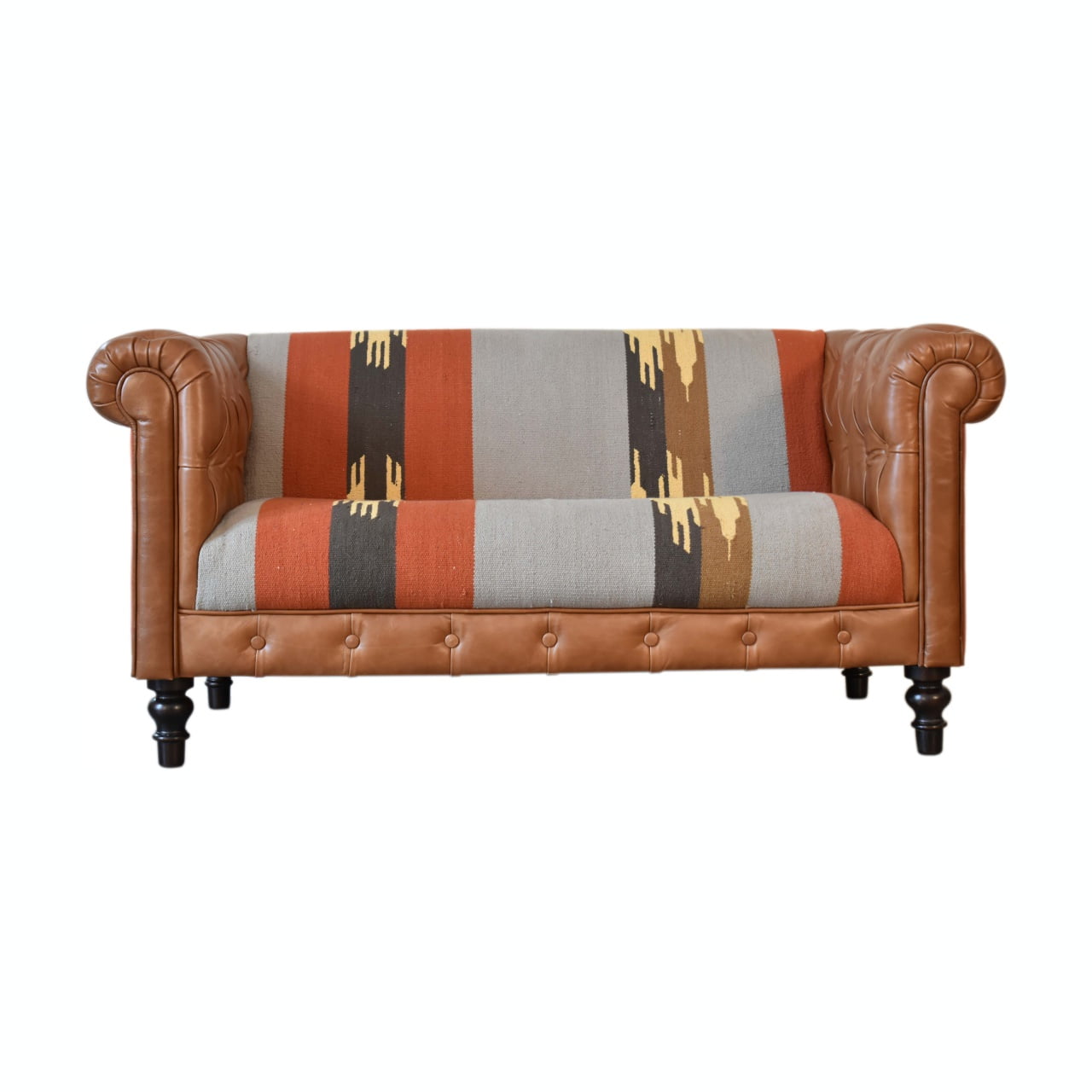 Durrie & Leather Mixed Sofa Buffalo Leathie Durrie PrintsUnusual