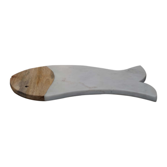 Marble & Wood Chopping Board Fish Design Nature Inspired Hand Crafted