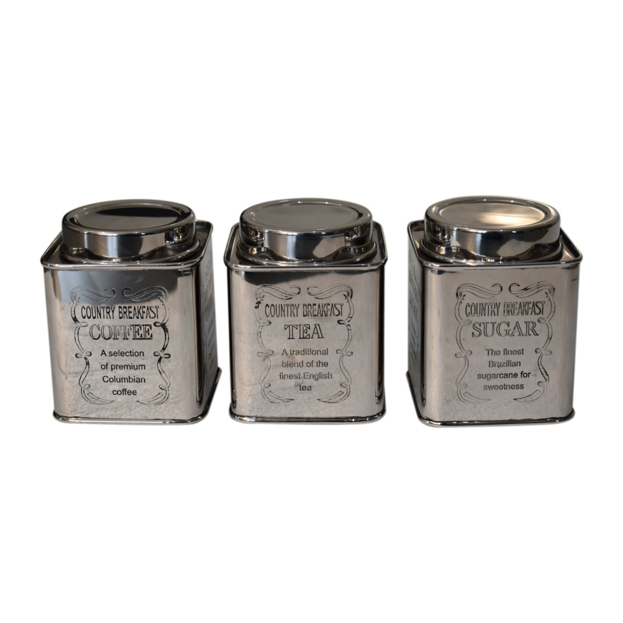 Chrome Kitchen Set Tea Sugar Coffee of 3 | Handcrafted