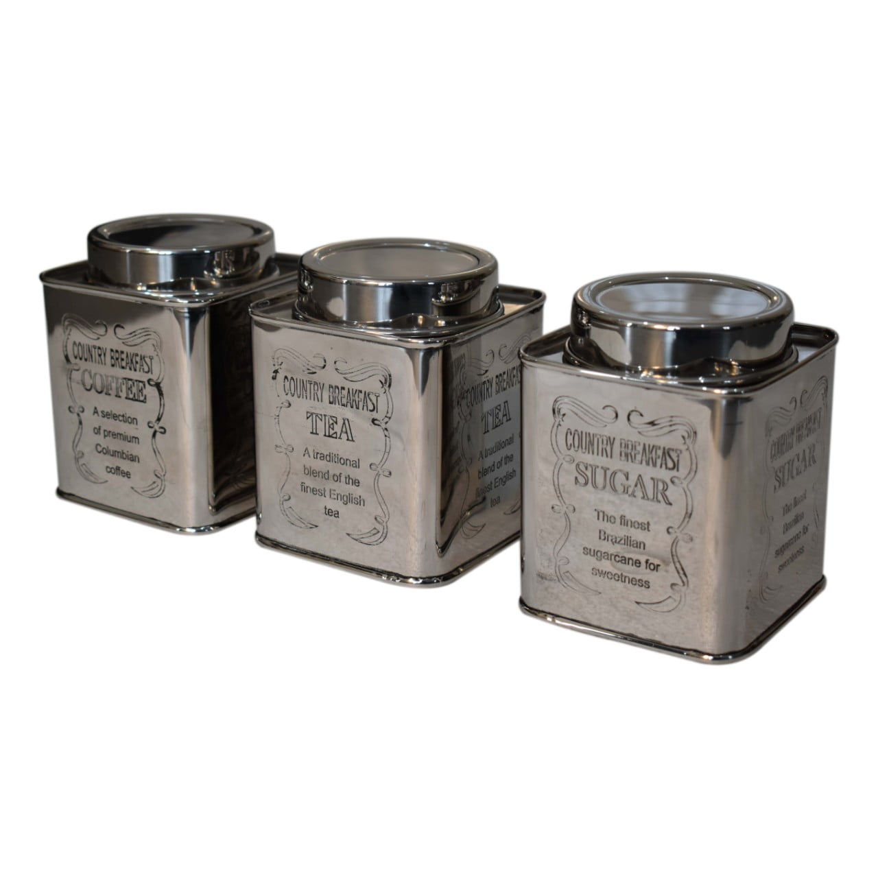 Chrome Kitchen Set Tea Sugar Coffee of 3 | Handcrafted